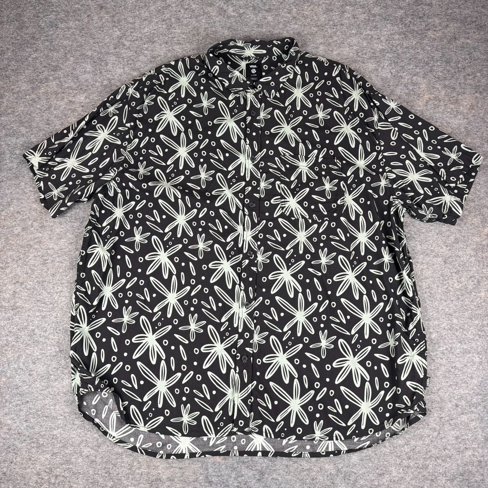Vans Havenrock Button Up Shirt Loose Fit Abstract Floral Black Mens XL